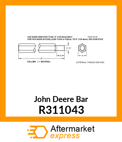 BAR, HEX, HOOD STOP R311043