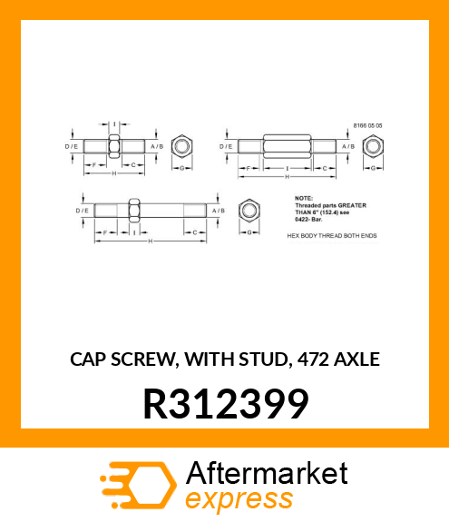 CAP SCREW, WITH STUD, 472 AXLE R312399