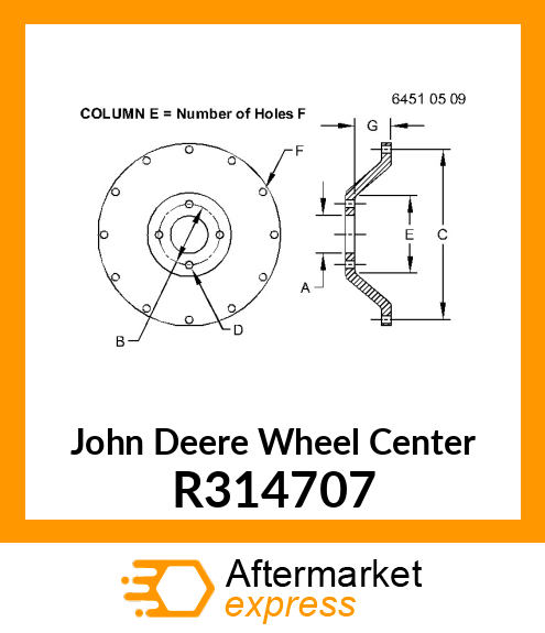 WHEEL CENTER, DMW44, BOLT R314707