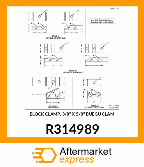 BLOCK CLAMP, 3/8" X 5/8" BUEGU CLAM R314989