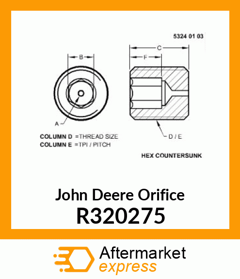 ORIFICE, THREADED PLUG, M12 WITH 1. R320275