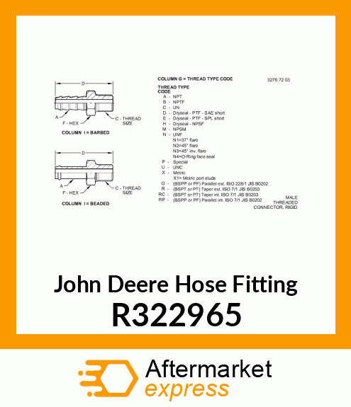 HOSE FITTING, BEADED R322965