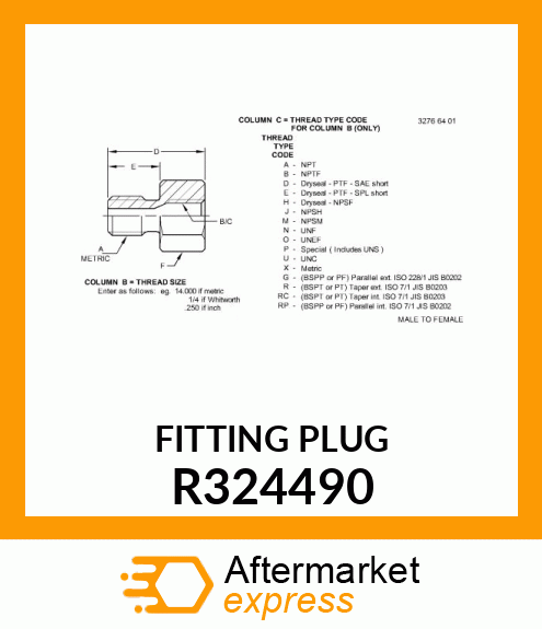 FITTING PLUG R324490