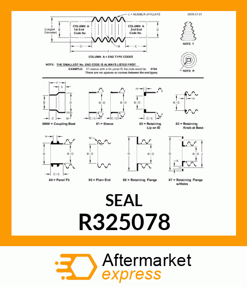 BOOT, TIE ROD END R325078