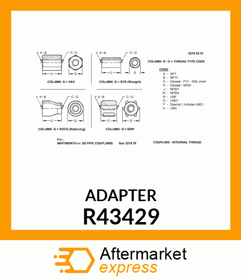 ADAPTER OIL FILTER R43429