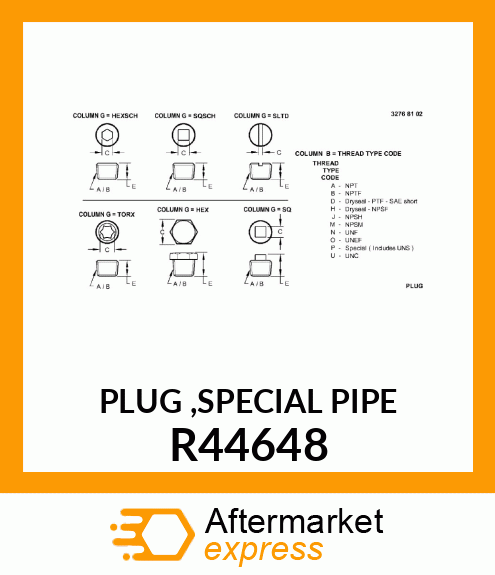 PLUG ,SPECIAL PIPE R44648