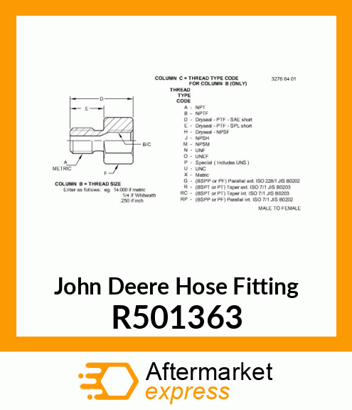 HOSE FITTING, METRIC ADAPTER R501363