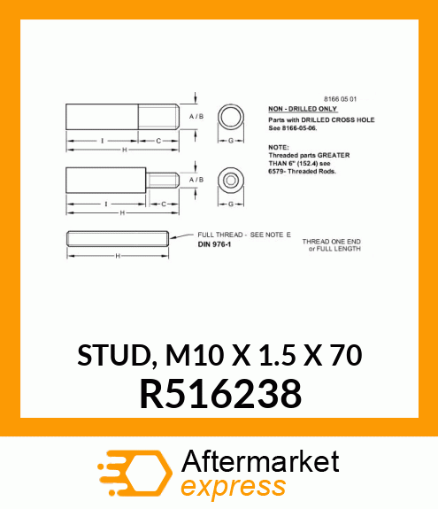 STUD, M10 X 1.5 X 70 R516238