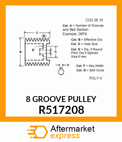 PULLEY, 168MM CAST DUCTILE IRON R517208