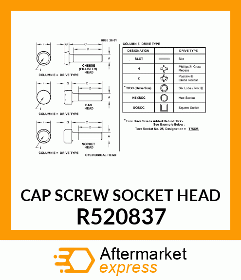 CAP SCREW SOCKET HEAD R520837