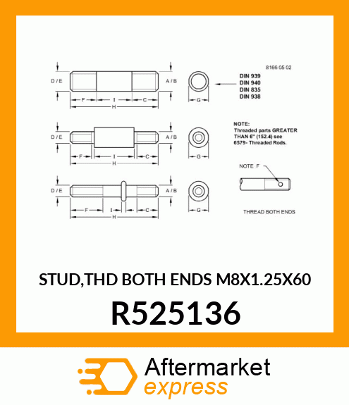 STUD,THD BOTH ENDS M8X1.25X60 R525136