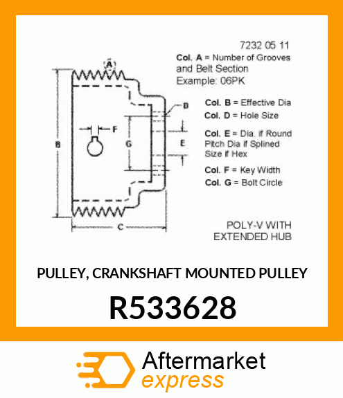 PULLEY, CRANKSHAFT MOUNTED PULLEY R533628