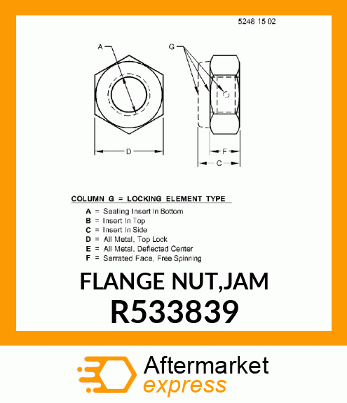 FLANGE NUT,JAM R533839