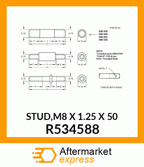 STUD,M8 X 1.25 X 50 R534588