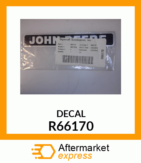 LABEL, JOHN DEERE R66170