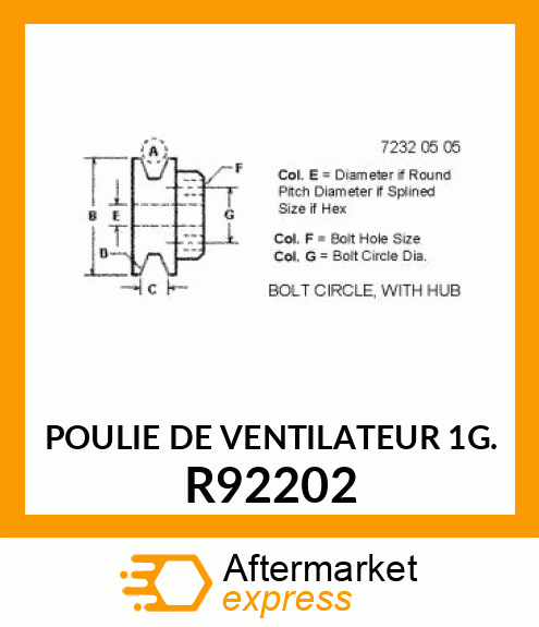 POULIE DE VENTILATEUR 1G. R92202