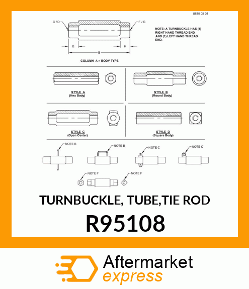 TURNBUCKLE, TUBE,TIE ROD R95108