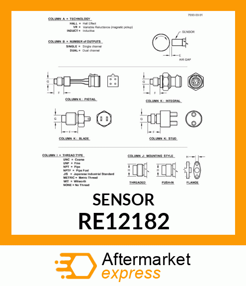 WHEEL SPEED SENSOR, MAGNETIC PICKUP RE12182