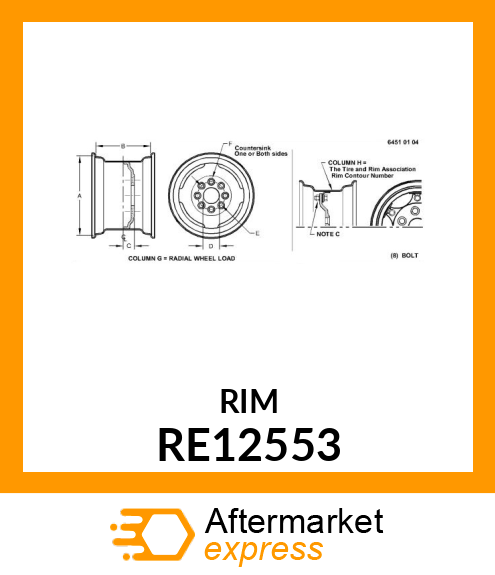 WHEEL,FRONT STEEL DISK, 15 X 10 LB RE12553