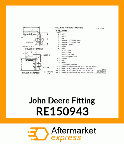 FITTING, 90 ELBOW HOSE INSERT RE150943