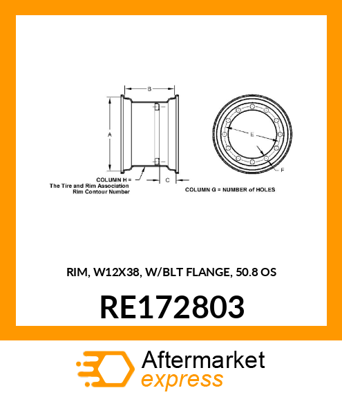 RIM, W12X38, W/BLT FLANGE, 50.8 OS RE172803