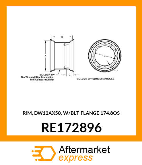 RIM, DW12AX50, W/BLT FLANGE 174.8OS RE172896