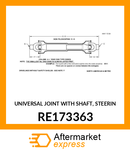 UNIVERSAL JOINT WITH SHAFT, STEERIN RE173363