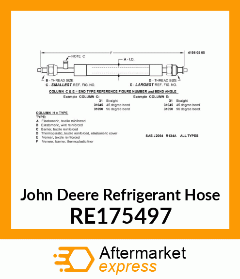 REFRIGERANT HOSE, SUCTION 92,93,94 RE175497