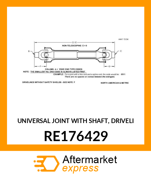 UNIVERSAL JOINT WITH SHAFT, DRIVELI RE176429