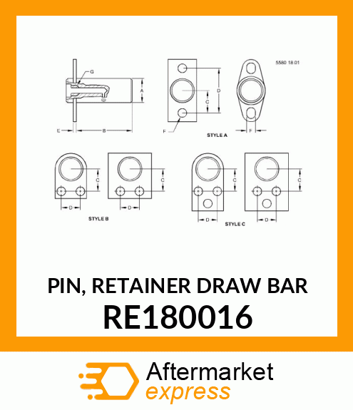 PIN, RETAINER DRAW BAR RE180016