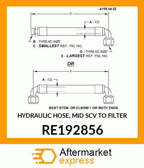 HYDRAULIC HOSE, MID SCV TO FILTER RE192856