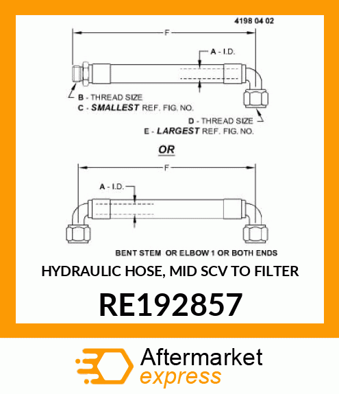 HYDRAULIC HOSE, MID SCV TO FILTER RE192857