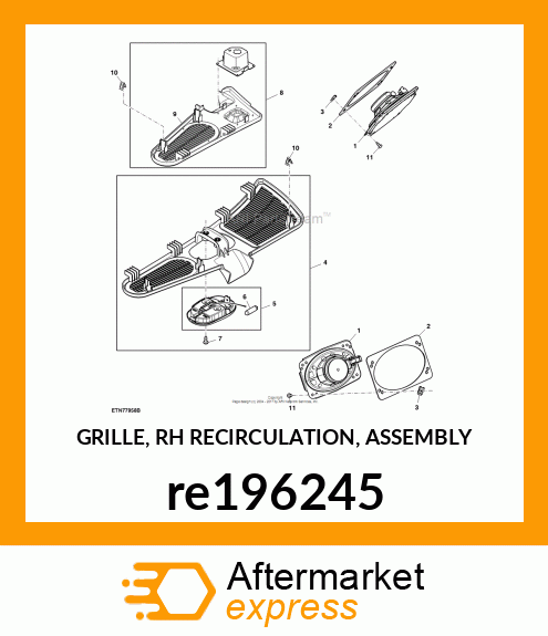 GRILLE, RH RECIRCULATION, ASSEMBLY re196245