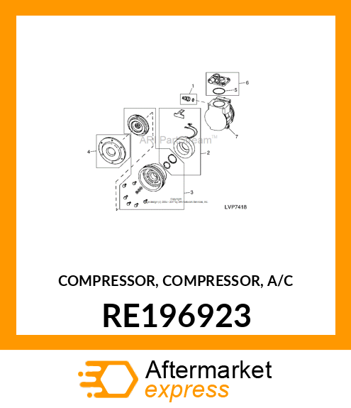 COMPRESSOR, COMPRESSOR, A/C RE196923