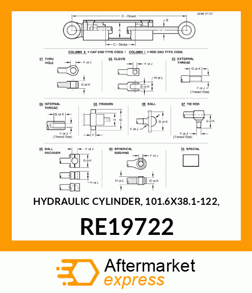 HYDRAULIC CYLINDER, 101.6X38.1 RE19722