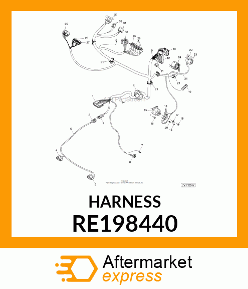 HEADLAMP WIRING HARNESS, 5X25 SERIE RE198440