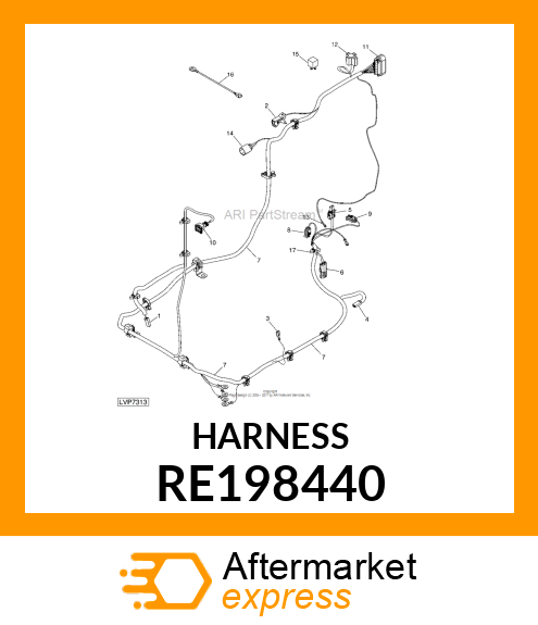 HEADLAMP WIRING HARNESS, 5X25 SERIE RE198440