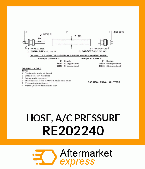 HOSE, A/C PRESSURE RE202240