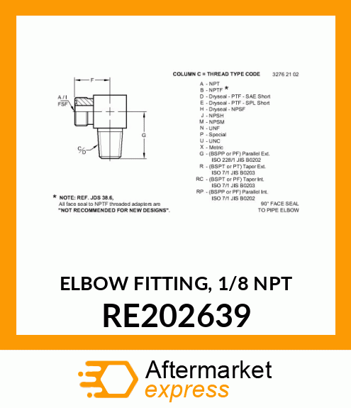 ELBOW FITTING, 1/8 NPT RE202639