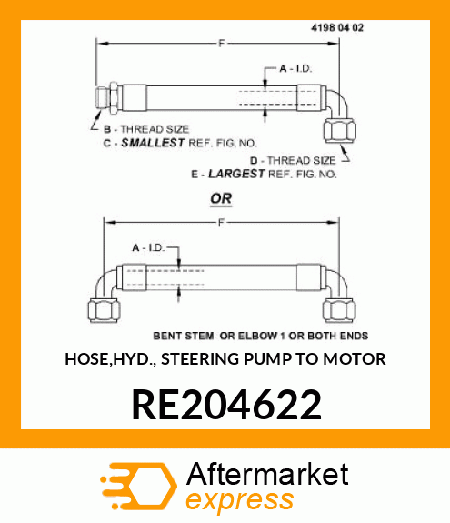 HYDRAULIC HOSE, HOSE,HYD., STEERING RE204622