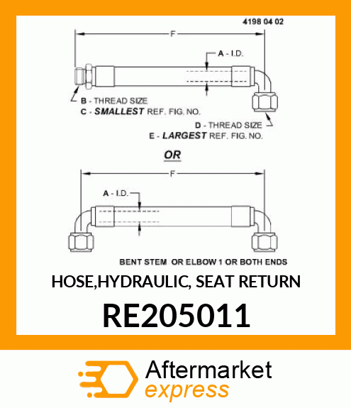 HOSE,HYDRAULIC, SEAT RETURN RE205011