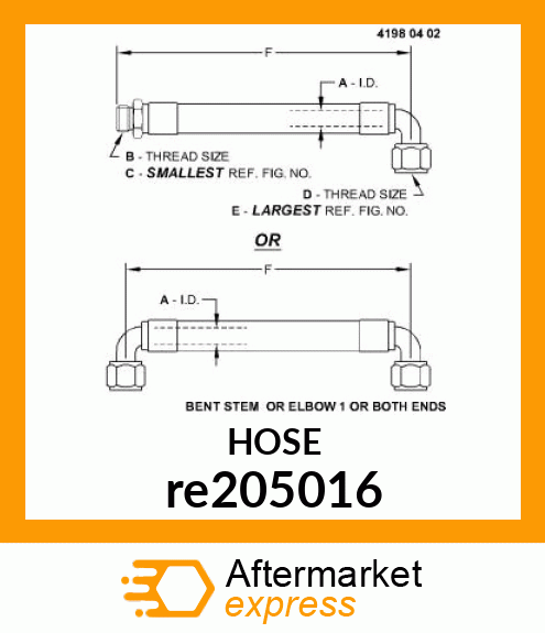 HYDRAULIC HOSE, DIFF LOCK SU re205016