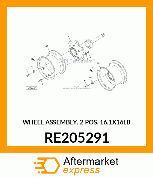 WHEEL ASSEMBLY, 2 POS, 16.1X16LB RE205291