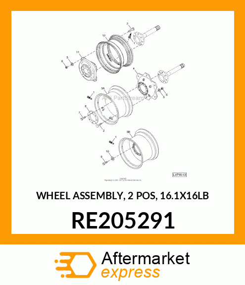 WHEEL ASSEMBLY, 2 POS, 16.1X16LB RE205291