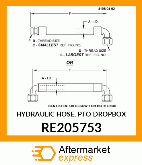 HYDRAULIC HOSE, PTO DROPBOX RE205753