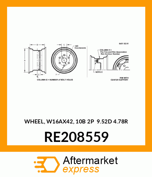 WHEEL, W16AX42, 10B 2P 9.52D 4.78R RE208559