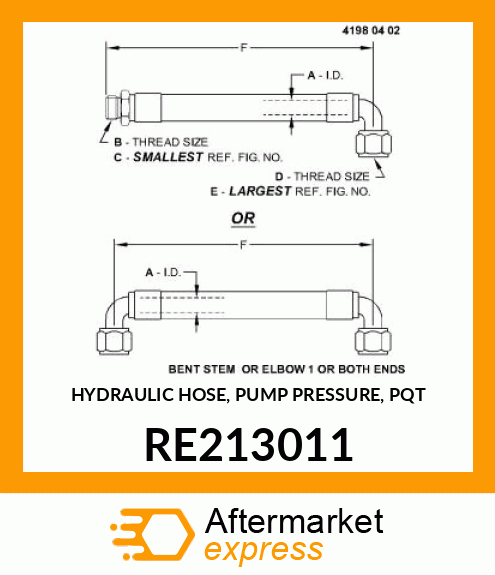 HYDRAULIC HOSE, PUMP PRESSURE, PQT RE213011