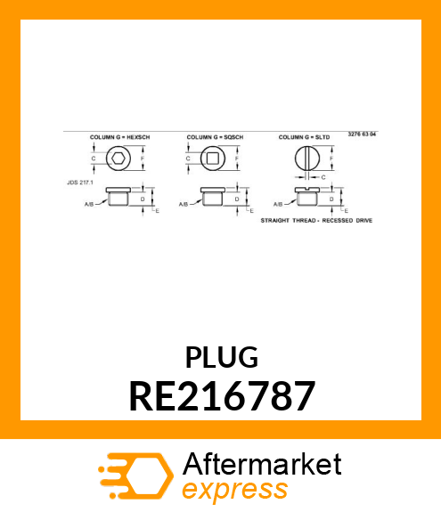 FITTING PLUG RE216787