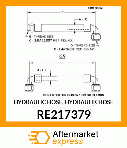 HYDRAULIC HOSE, HYDRAULIK HOSE RE217379