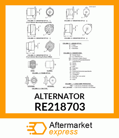 ALTERNATOR, BOSCH NCB2, 150 A, CCW RE218703